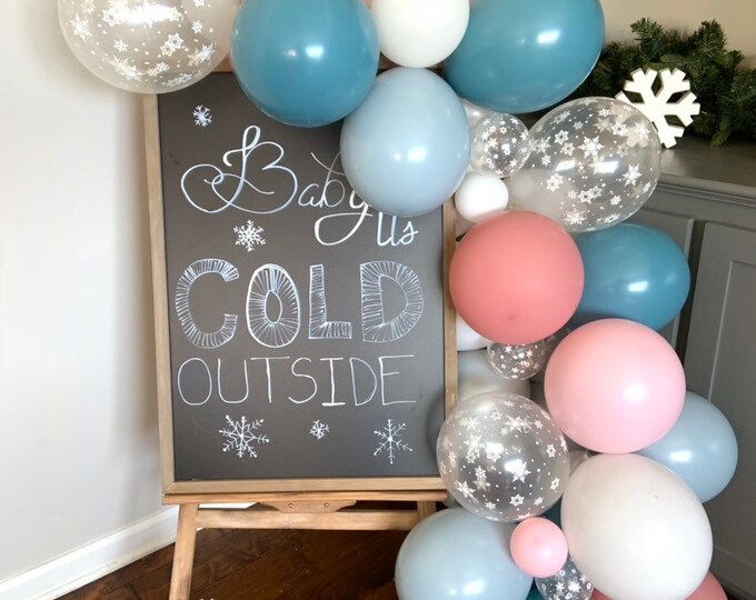 Pink and Blue Snowflake Balloon Garland | Baby it’s Cold Outside Bridal Shower Decor | Gender Reveal Balloon Garland