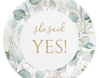 She Said Yes Plates Luncheon | Eucalyptus Paper Plates | Eucalyptus Bridal Shower | She Said Yes Bachelorette Party