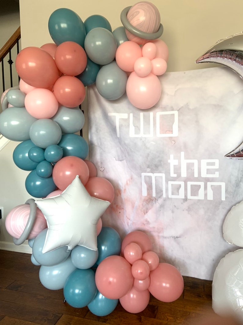 Two The Moon Balloon Garland Pastel Galaxy Baby Shower Twinkle Little Star Balloon Garland Over The Moon Baby Two The Moon Birthday image 3