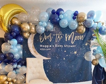Over The Moon Balloons | Blue Twinkle Little Star Baby Shower Decor | It’s A Boy Gender Reveal Balloons | Twinkle Little Star Balloons