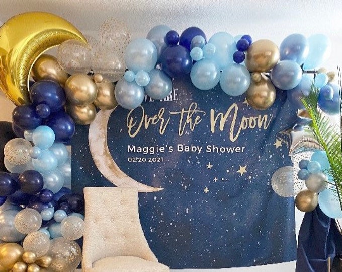 Over The Moon Balloons | Blue Twinkle Little Star Baby Shower Decor | It’s A Boy Gender Reveal Balloons | Twinkle Little Star Balloons