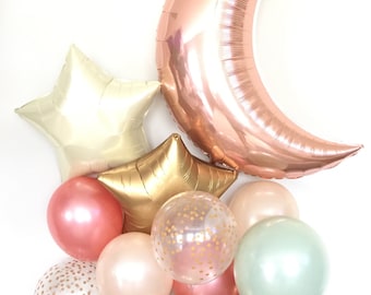 Twinkle Little Star Balloons | Twinkle Little Star Baby Shower Decor | Rose Gold and Green Balloons | Sage Green Balloons | Light Green Baby