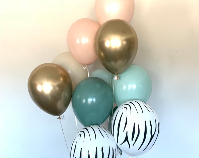 Animal Print Blush and Mint Balloons | Blush Wedding Decor | Muted Balloons | Tropical Bridal Shower | Natural Bridal Shower Decor