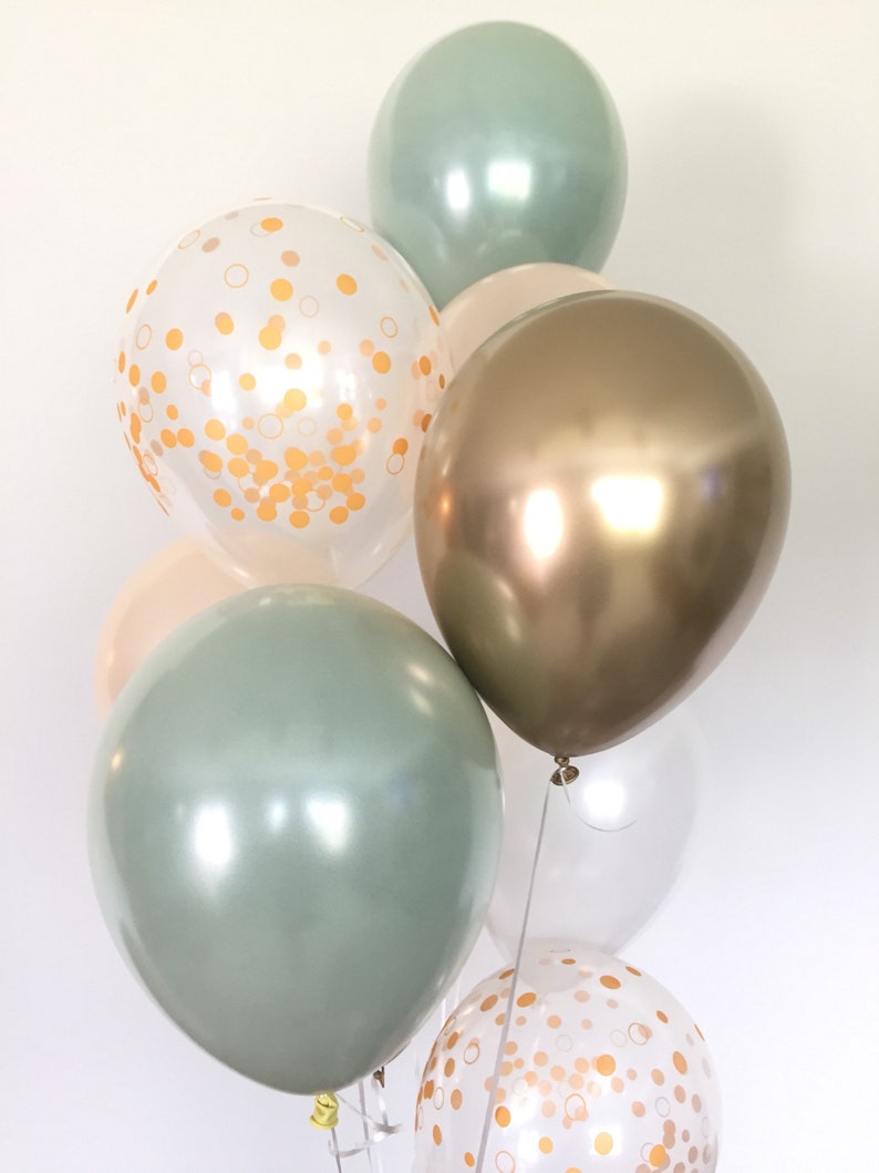 Green , Gold and White Balloons Light Green Wedding Decor Green and Gold Balloons Chrome Gold Balloons Sage Green Bridal Shower Decor image 9