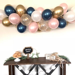 Navy and Blush Balloon Garland DIY Kit | Navy Blue Bridal Shower Decor | Navy and Blush Baby Shower | Gold Wedding Balloon Garland Photo