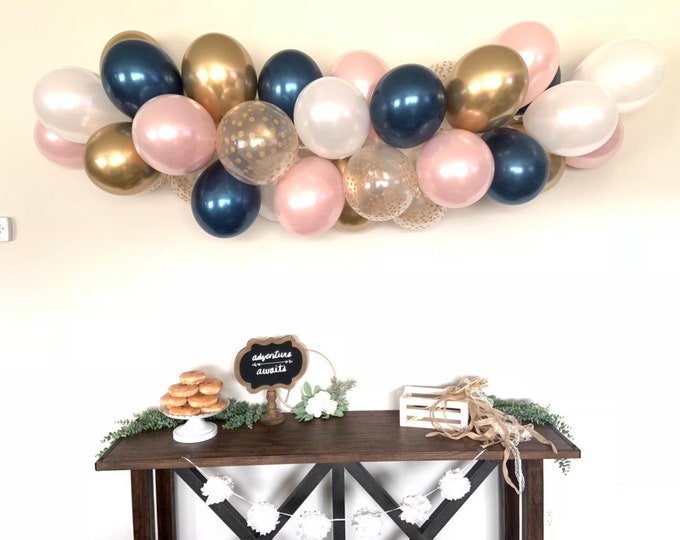 Navy and Blush Balloon Garland DIY Kit | Navy Blue Bridal Shower Decor | Navy and Blush Baby Shower | Gold Wedding Balloon Garland Photo