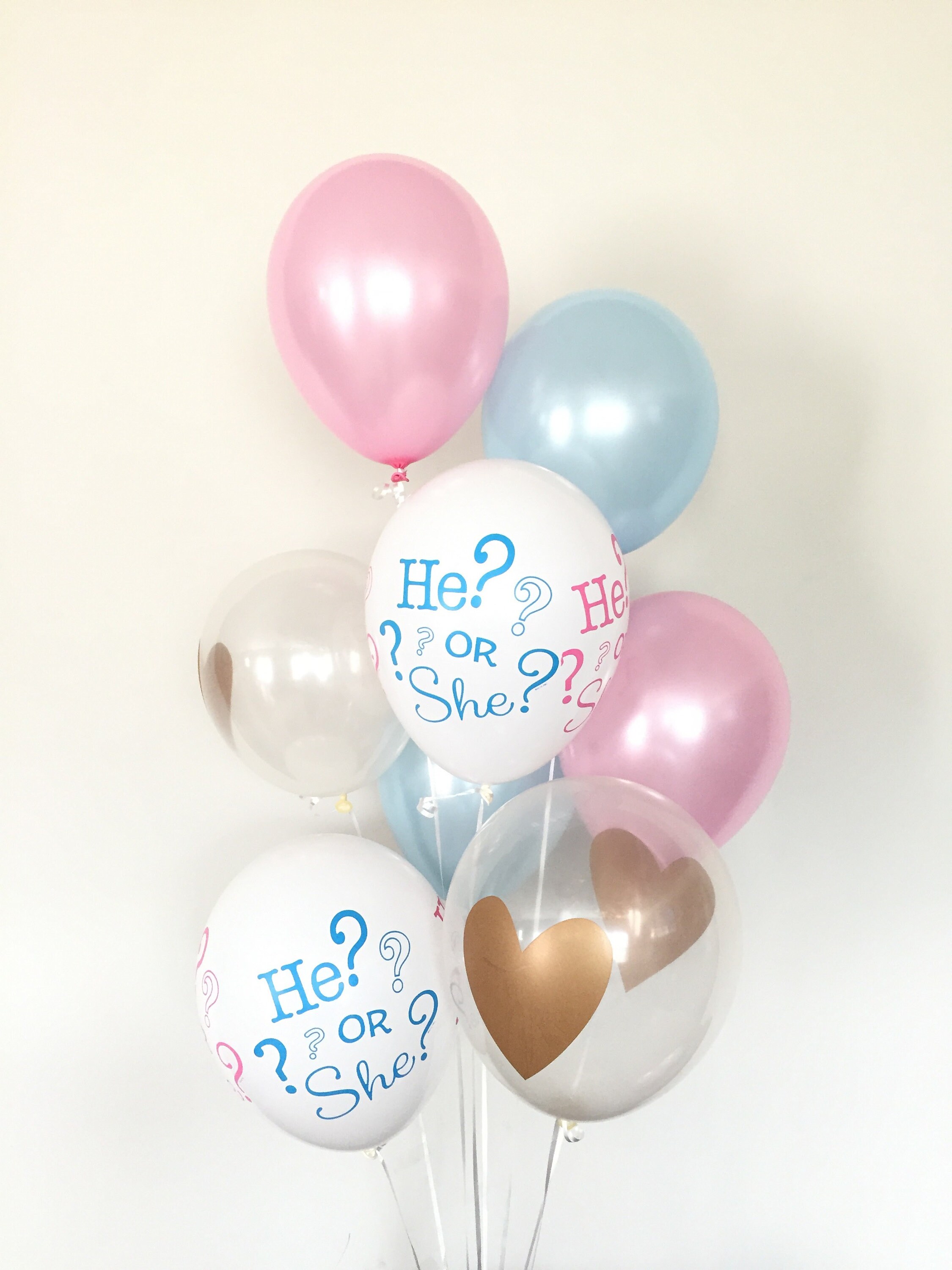 Pink Light Blue and Gold Confetti Latex Balloons Gender Reveal Balloons Gender Reveal Party Onederland He or She Twins Party Pink or Blue