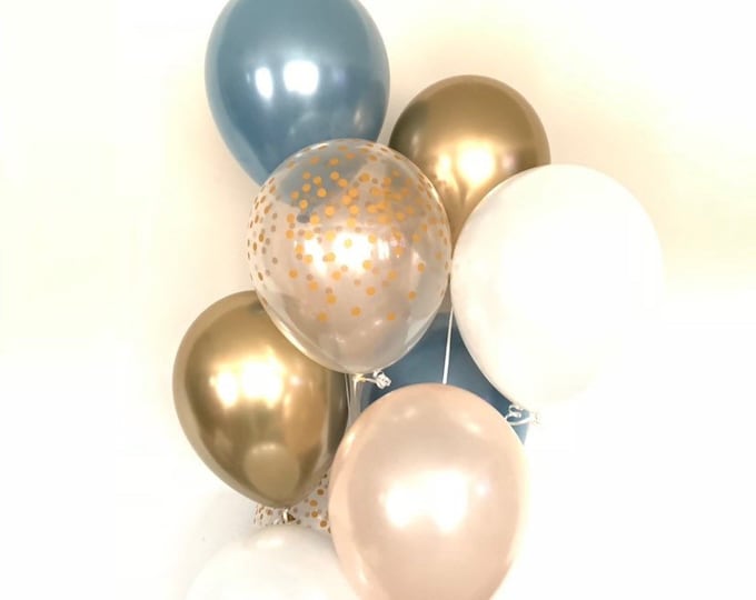 Slate Blue Balloons | Slate Blue Wedding Decor | Slate Blue and Peach Balloons | Chrome Silver Balloons | Slate Blue Bridal Shower Decor