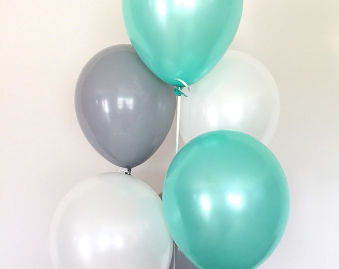 Mint and Gray Balloons | Mint Balloons | Mint Baby Shower Decor | Mint White and Gray Balloons | Mint Bridal Shower Decor | Mint Birthday