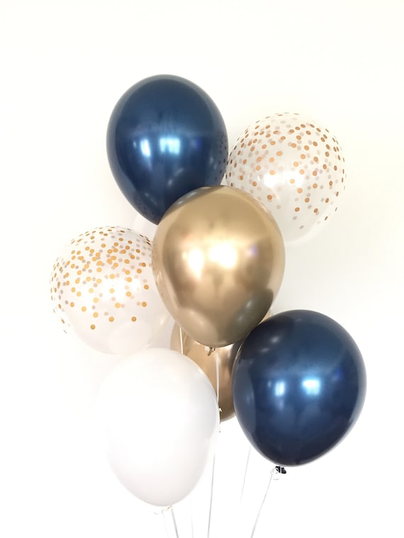 Navy Balloons Navy And Gold Balloons Navy And White Etsy