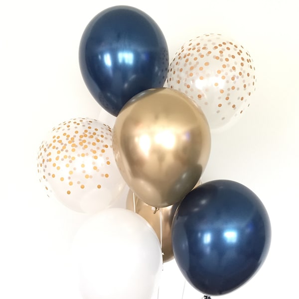 Navy Balloons | Navy and Gold Balloons |Navy and White Balloons | Baby Shower Decor | Blue Birthday Balloons | Navy Bridal Shower Decor