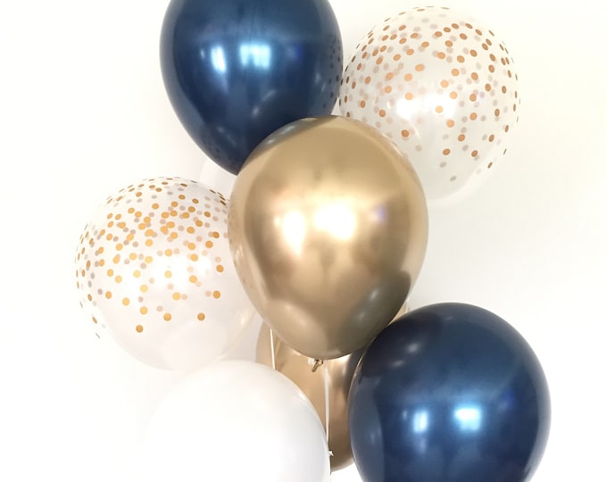 Navy Balloons | Navy and Gold Balloons |Navy and White Balloons | Baby Shower Decor | Blue Birthday Balloons | Navy Bridal Shower Decor