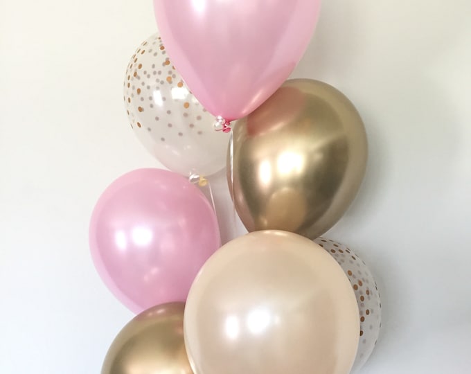Pink and Gold Balloons | Pink and Chrome Gold Balloons | Pink and Blush Balloons | Gold Bridal Shower Decor | Blush Bridal Shower
