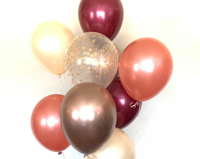 Blush and Burgundy Balloons | Chrome Rose Gold Balloon Bouquet | Rose Gold and Burgundy Balloon | Blush Balloons | Blush Bridal Shower