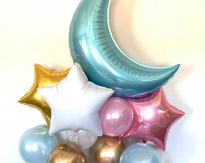 Twinkle Little Star Balloons | Blue Twinkle Little Star Baby Shower | Moon and Star Balloons | Boy Baby Shower | Gender Reveal Baby Shower