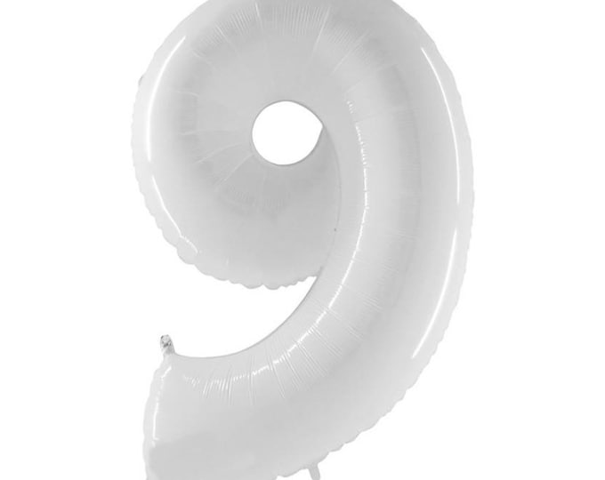 White Number 9 Balloon | White Ninth Birthday Balloons | Mylar Number Balloons | Large Foil Balloons | White Nine Balloons