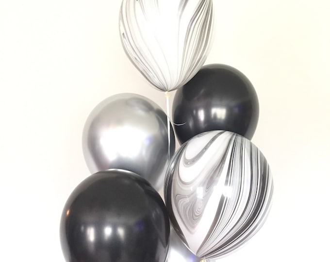 Black and White Balloons | Silver Chrome Balloons | Black and Silver Chrome Balloons | Milestone Birthday Balloons | New Year's Eve Party