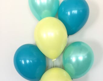 Teal, Yellow, and Mint Balloon Bouquet | Spring Party Decor