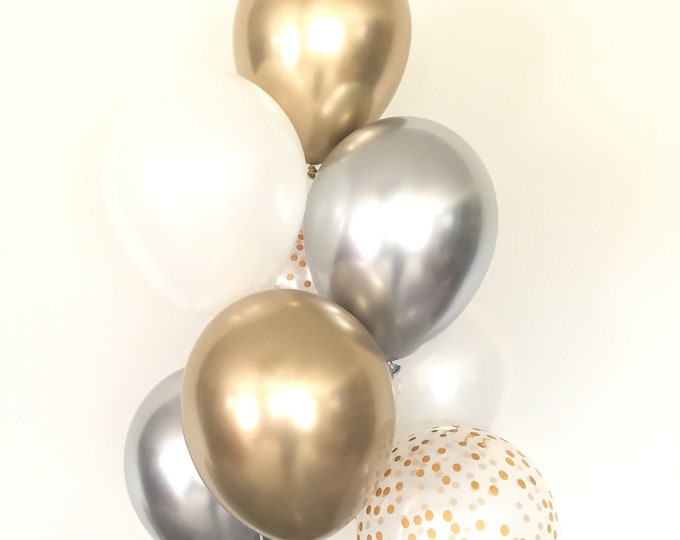 Silver and Gold Balloons | Gold and Silver Balloons | Gold and White Party Decor | New Year's Eve Party | Gold Wedding Decor