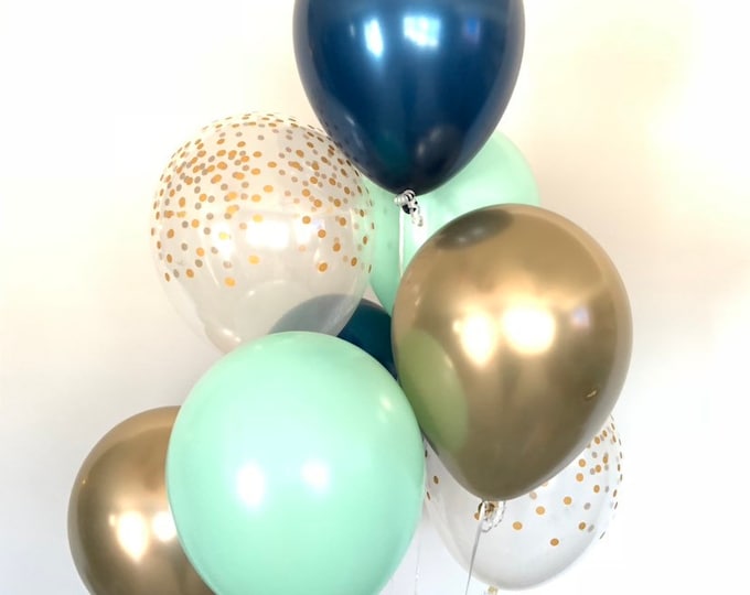 Navy and Mint Balloons | Navy and Gold Balloons | Mint and Gold Balloons | Baby Shower Decor | Blue Birthday Balloons | Navy Bridal Shower