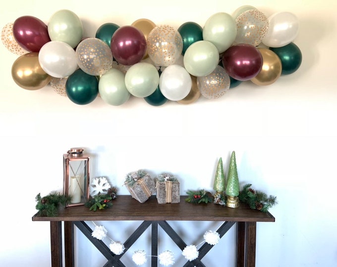 Sage Green and Burgundy Balloon Garland | Cranberry and Sage Green Bridal Shower Decor | Christmas Balloon Garland | Christmas BrIdal Shower