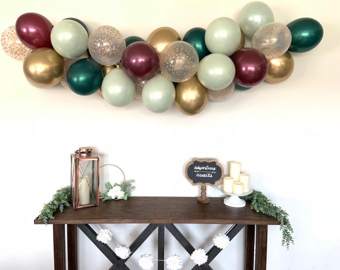 Sage Green and Burgundy Balloon Garland | Cranberry and Sage Green Bridal Shower Decor | Christmas Balloon Garland | Christmas BrIdal Shower