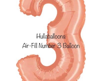 Air-fill 3rd Birthday Balloons | 3rd Birthday Party Decor | 3rd Birthday Banner | Rose Gold Birthday Party Photo Props |  14”Number Balloon