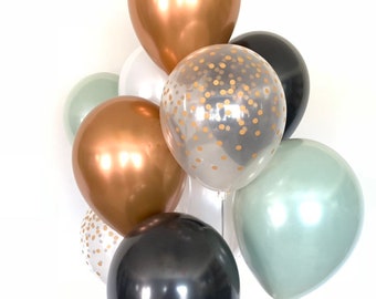 Sage Green Balloon Bouquet | Copper, Black, and Gold Party Decor