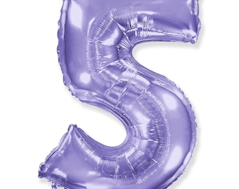 Lilac Number 5 Balloon | Lavender Fifth Birthday Balloons | Mylar Number Balloons | Large Foil Balloons | Lilac Five Balloons