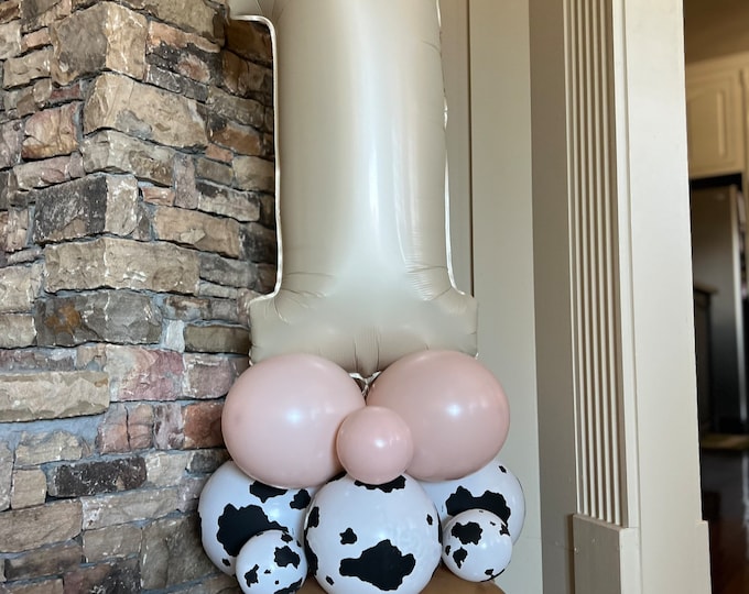 Cow Print Balloon Tower Kit | Blush Barnyard Balloon Tower | Blush and Beige Balloon Display | Barnyard Birthday Balloons