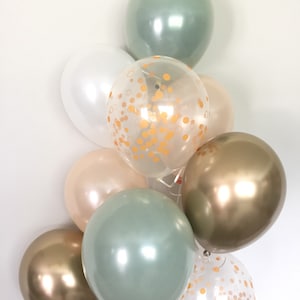 Green , Gold and White Balloons Light Green Wedding Decor Green and Gold Balloons Chrome Gold Balloons Sage Green Bridal Shower Decor image 7