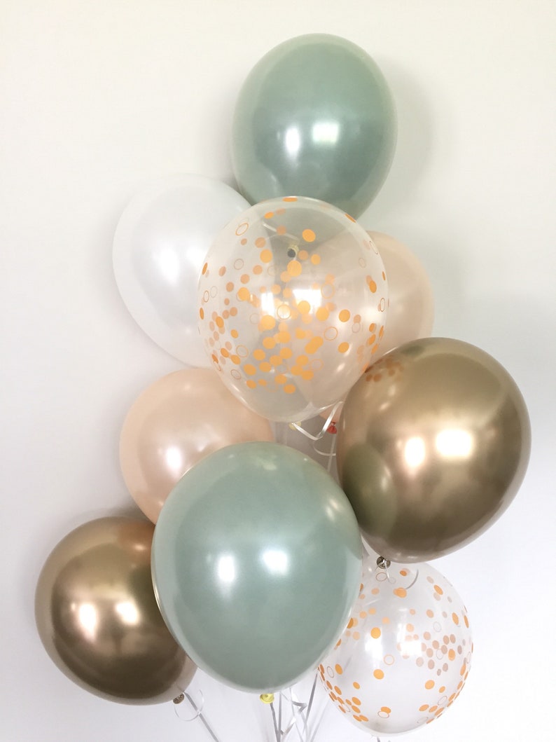 Green , Gold and White Balloons Light Green Wedding Decor Green and Gold Balloons Chrome Gold Balloons Sage Green Bridal Shower Decor image 7