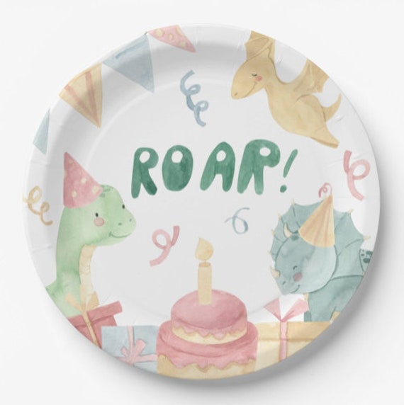 Set of 6 Roar Birthday Plates | Dinosaur First Birthday Party | Dinosaur Birthday Party | Roar I'm Four Birthday Party Paper Plates