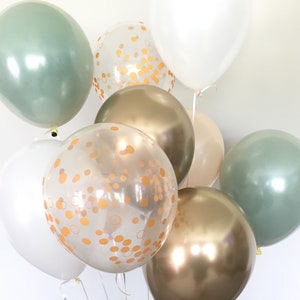 Green , Gold and White Balloons Light Green Wedding Decor Green and Gold Balloons Chrome Gold Balloons Sage Green Bridal Shower Decor image 8