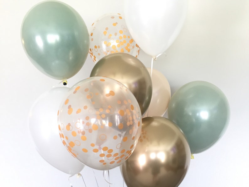 Green , Gold and White Balloons Light Green Wedding Decor Green and Gold Balloons Chrome Gold Balloons Sage Green Bridal Shower Decor image 8