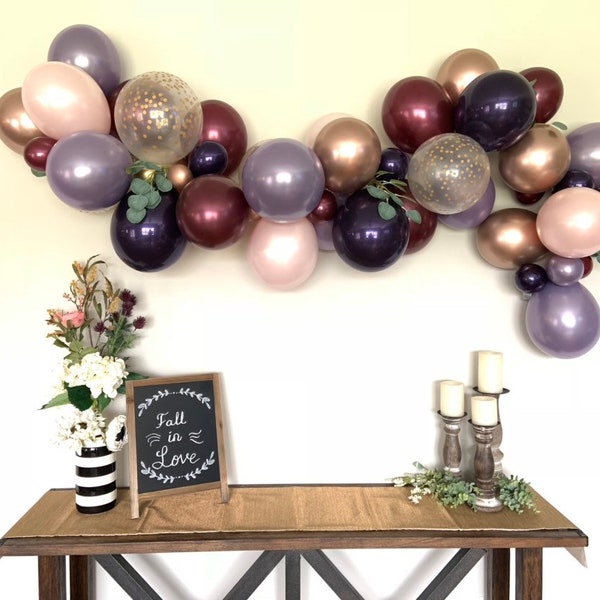 Plum and Amethyst Balloon Garland | Rustic Pink and Gold Pumpkin Baby Shower Decor | Plum and Blush Balloon Garland | Purple Bridal Shower