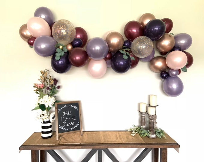 Plum and Amethyst Balloon Garland | Rustic Pink and Gold Pumpkin Baby Shower Decor | Plum and Blush Balloon Garland | Purple Bridal Shower