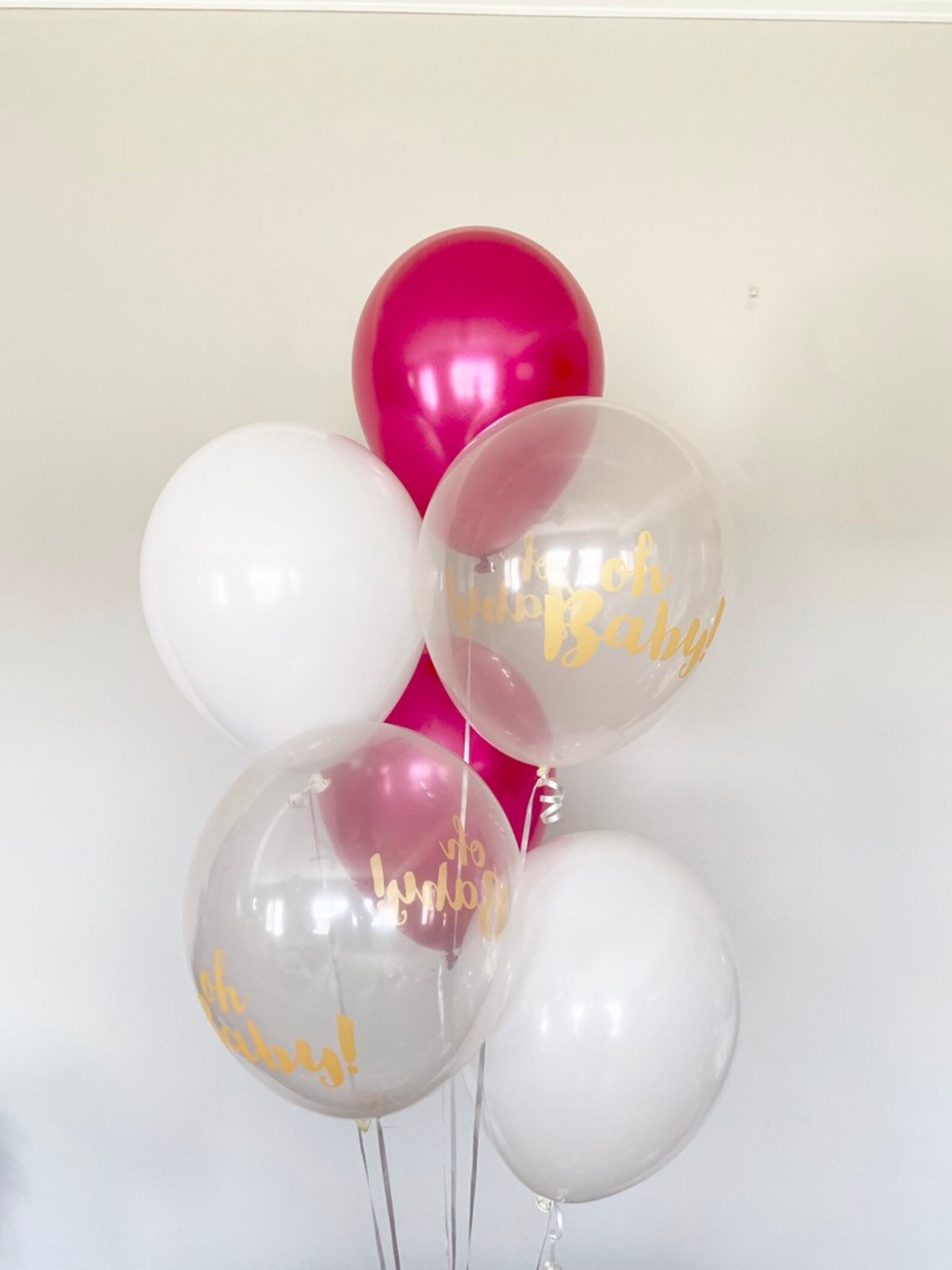 Oh Baby Balloons White and Pink Balloons Gender Reveal Etsy