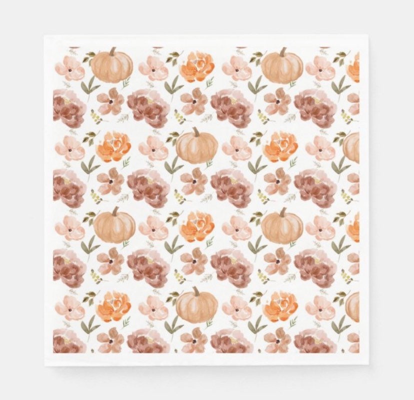 Little Pumpkin Napkins Luncheon Fall Floral and Pumpkin Napkins