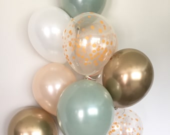 Green , Gold and White Balloons | Light Green Wedding Decor | Green and Gold Balloons | Chrome Gold Balloons |Sage Green Bridal Shower Decor