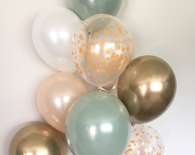 Green , Gold and White Balloons | Light Green Wedding Decor | Green and Gold Balloons | Chrome Gold Balloons |Sage Green Bridal Shower Decor