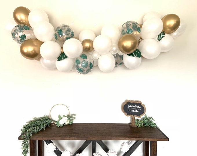 White and Gold Balloon Garland DIY Kit | Tropical White and Gold Bridal Shower Decor | Gold Baby Shower | Wedding Balloon Garland Photo Prop