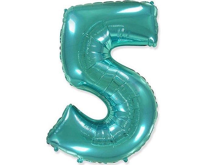 Teal Number 5 Balloon | Teal Fifth Birthday Balloons | Mylar Number Balloons | Large Foil Balloons | Teal Five Balloons