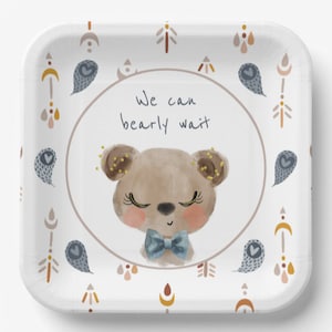 Piatti per pranzo We Can Bearly Wait / Baby shower per orsacchiotto maschio / Baby shower per orsacchiotto blu polvere / Bearly Wait rivelazione del sesso