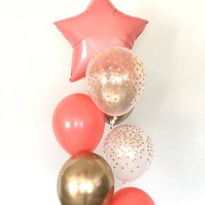 Coral Balloons | Twinkle Little Star Balloons | Coral and Gold Balloons | Coral and Gold Baby Shower Decor | Coral Star Birthday Balloons