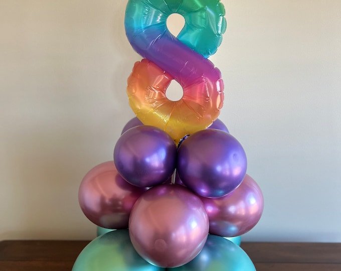 Eighth Birthday Balloon Centerpiece | 8th Birthday Balloons | Eighth Birthday Tabletop Balloons | Table Number 8