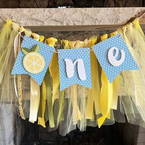 Blue Lemonade High Chair Banner | Lemon Ribbon Banner | One High Chair Banner | Blue Lemonade First Birthday Photo Shoot