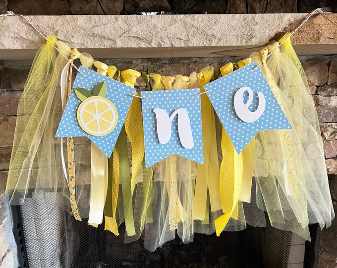 Blue Lemonade High Chair Banner | Lemon Ribbon Banner | One High Chair Banner | Blue Lemonade First Birthday Photo Shoot