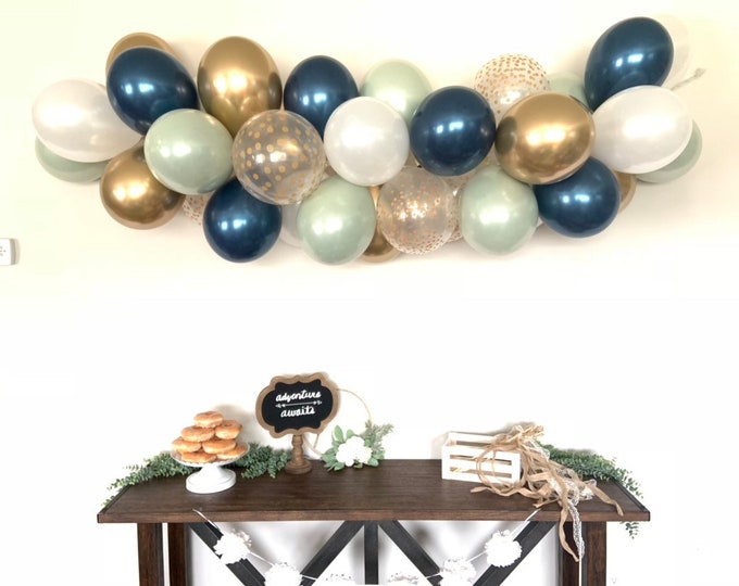 Navy Balloon Garland DIY Kit | Sage Green and Navy Bridal Shower Decor | Navy Baby Shower | Woodland Baby Shower