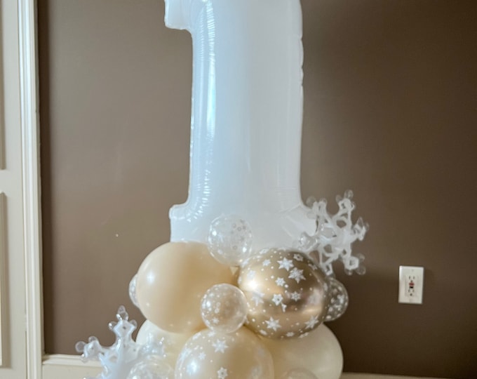 Snowflake Number Balloon Tower Kit | Winter Wonderland Birthday Decor | Snow Much Fun Party Balloon Display | Winter ONDerland | Ice Princes